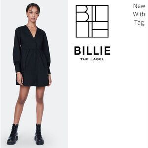 BILLIE The Label NWT XLarge Alexa Poplin Mini Dress Black Long sleeve